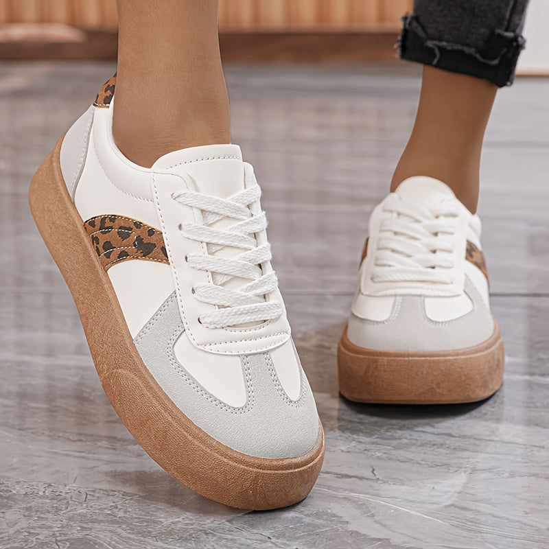 Women'S Striped Lace-Up Sneakers, Low Top Casual Shoes, All-Season Comfortable Lightweight Footwear, Plain Toe, Polyurethane Upper, Fabric Inner, Rubber Sole, Fabric Insole