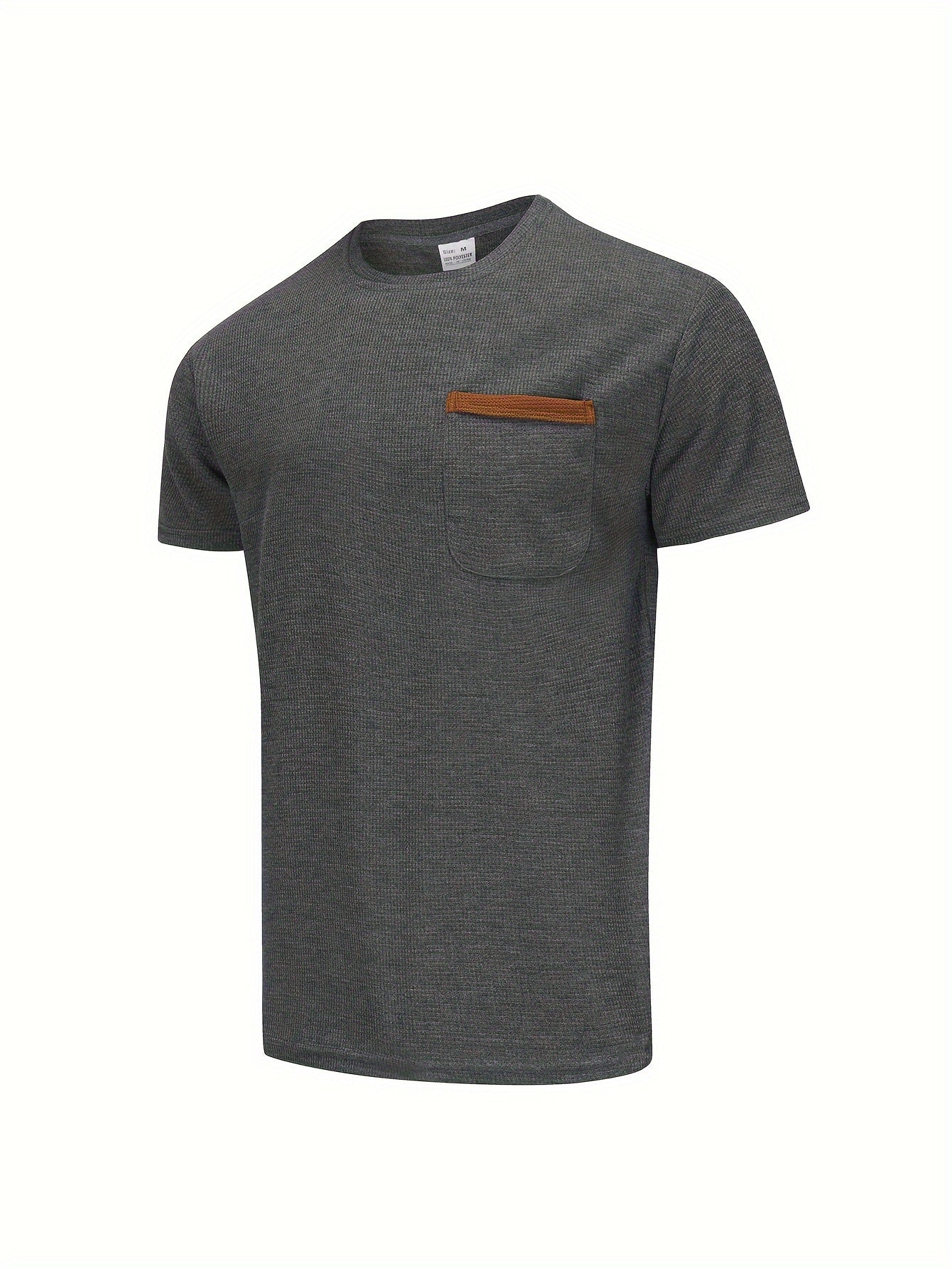 Men's Solid T-shirt With Chest Pocket, Casual Short Sleeve Crew Neck Tee, Men's Clothing For Summer Outdoor