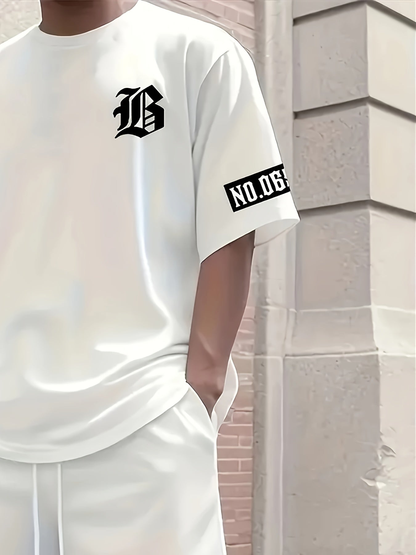 Men's Casual T-Shirt and Shorts Set with Bold "B" Print - Polyester Knit Fabric, Machine Washable, Summer Streetwear, Perfect for Outdoor Activities and Comfortable Leisure Wear