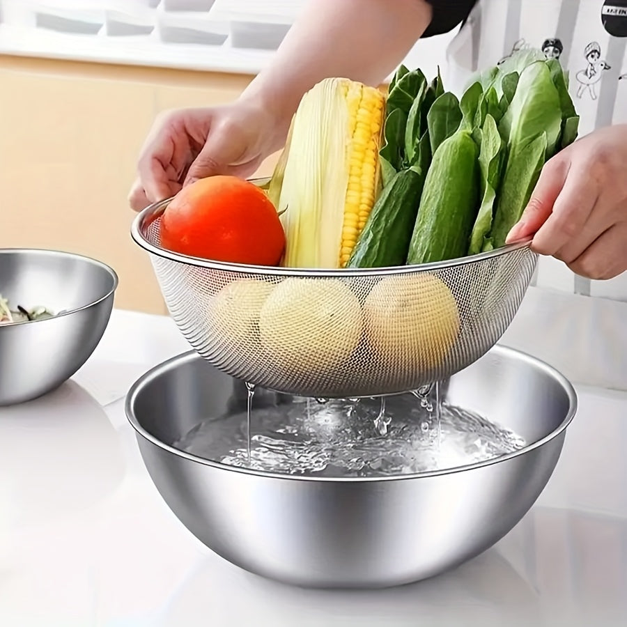 3pcs Stainless Steel Mixing Bowl, Salad Bowl - Very suitable for salads, noodles, cooking and baking, food storage, easy to stack and store, kitchen supplies