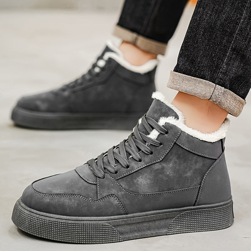 Men'S Winter Snow Boots - High-Top Faux with Plush Lining, Warm & Durable PVC Sole, Lace-Up Design for Outdoor Hiking, Casual Streetwear - Black, Winter Hiking Boots, Hiking Footwear, Stylish Winter Footwear, Fabric Lined Int