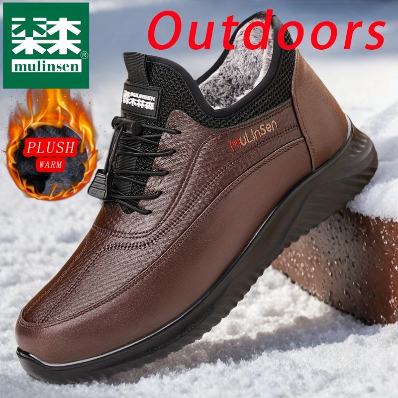 Mulinsen Men's Winter Snow Boots - Warm Fleece Lined, Anti-Slip, Durable Lace-Up Ankle Hiking Shoes with Elastic Shoelaces for Outdoor Adventures, Mulinsen