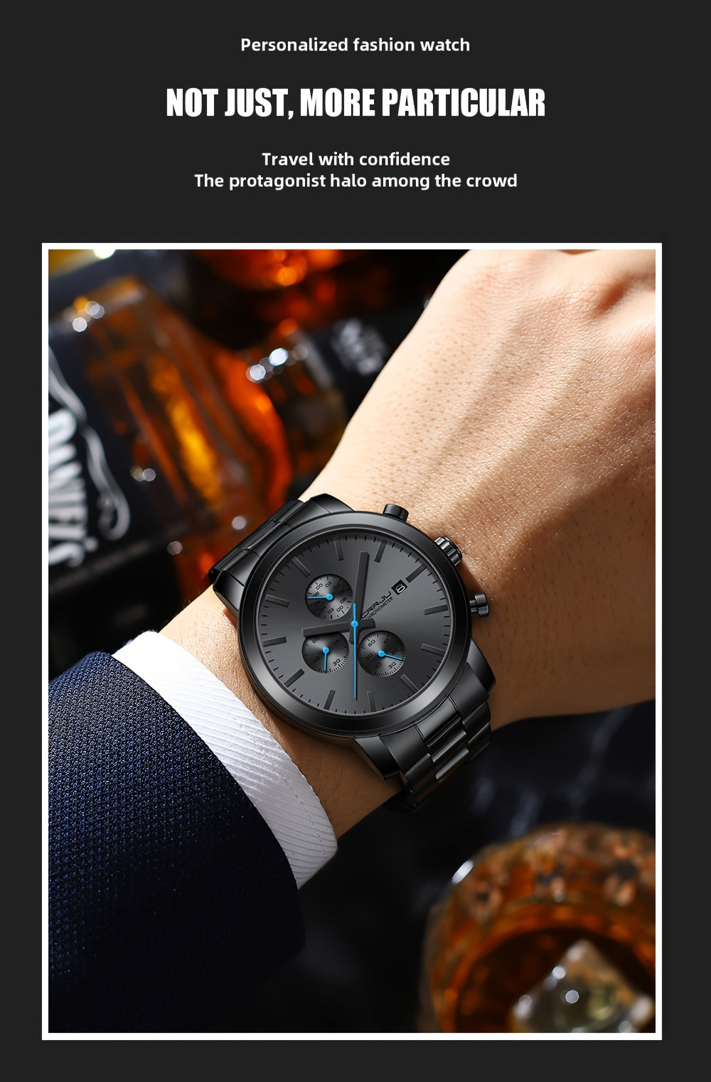CRRJU Luxury Men's Stainless Steel Quartz Watch - Business Style, Chronograph,, Analog Display, High-end, Quartz, Suitable for Women