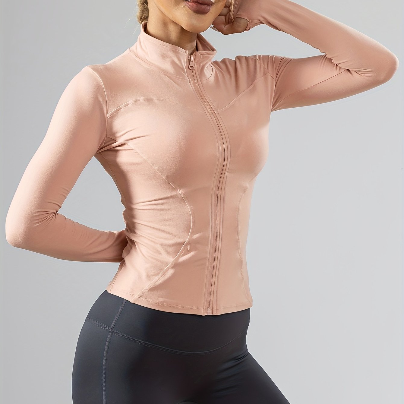 Women's Lightweight Zip-up Athletic Jacket, Long Sleeve Yoga Top, Quick-Drying Outdoor Running Fitness Apparel For Fall & Winter