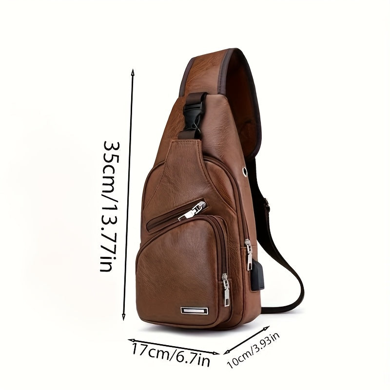 2025 New Men'S Fashion Chest Bag - Soft Faux Leather Anti-Theft Crossbody Bag with Multiple Compartments, Adjustable Strap Zipper Closure for Gym, Travel, Casual Outings (Brown), Secure Travel Pouch, Textured Finish