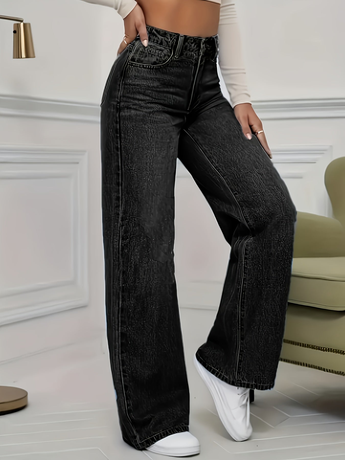 Women's Fashion Stretch Denim JK8820-T# Long Pants, Casual Washed Jeans, Straight Fit, No Belt, All-Season, Solid Color, Regular Length, Built-in Zipper, CPUY Brand