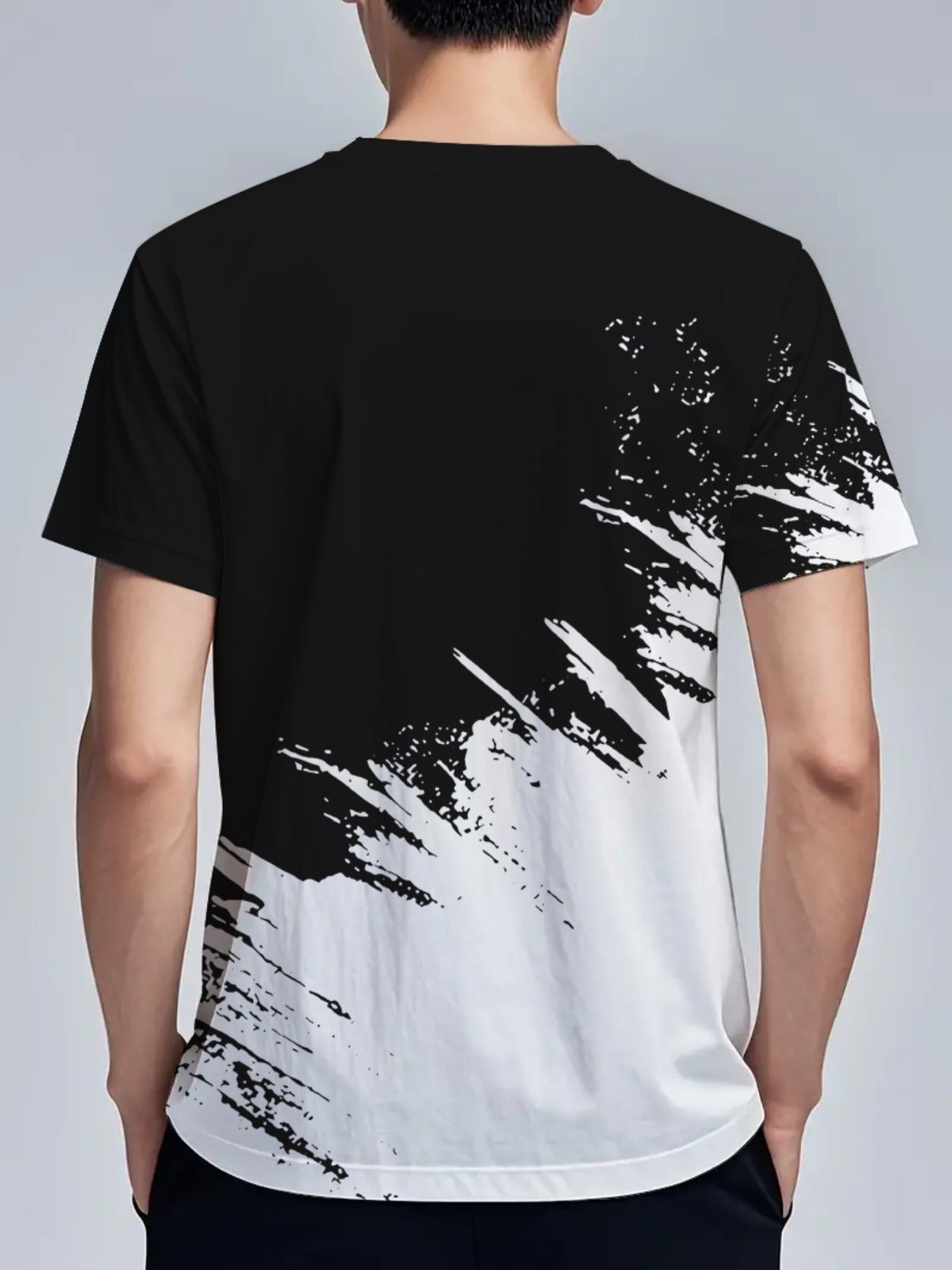 Men's Short-Sleeve T-Shirt with Bold Black White Mountain Graphic Print - Breathable Summer Casual Tee, Regular Fit Round Neck, Hand Wash Only, Leisure Clothing, Modern Tee, Nontransparent Fabric, Daily Outfit, Creative Pat