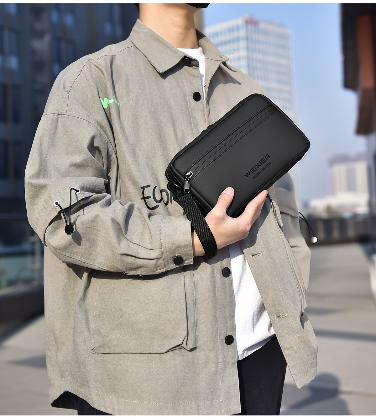 WEIXIER Unisex Fashion Messenger Bag, Shoulder Satchel with Detachable Strap, Polyester Lined, Business Briefcase for Commuting Outdoor, Ideal Gift for Husband Or Boyfriend