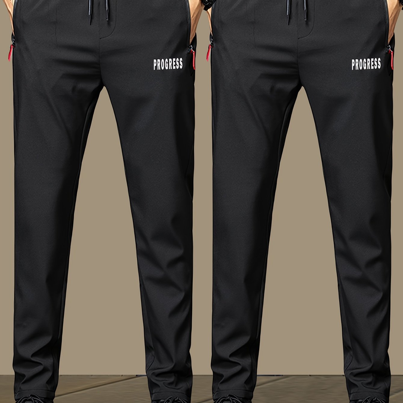2pcs Men's Lightweight Joggers - Quick-Dry Breathable Polyester, Stylish "PRINCESS" Print with Drawstring Waist & Zipper Pockets, Black Casual Sweatpants for Casual Attire, Adjustable Comfort Pants | Stylish Print Joggers | S