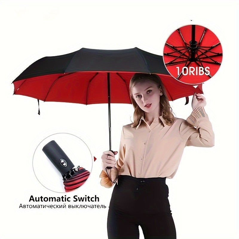 Automatic Open/Close, Windproof Tri-Fold Umbrella - Durable, Thickened Canopy for Enhanced Rain Protection, Ideal for Business Use, Automatic Folding Umbrella