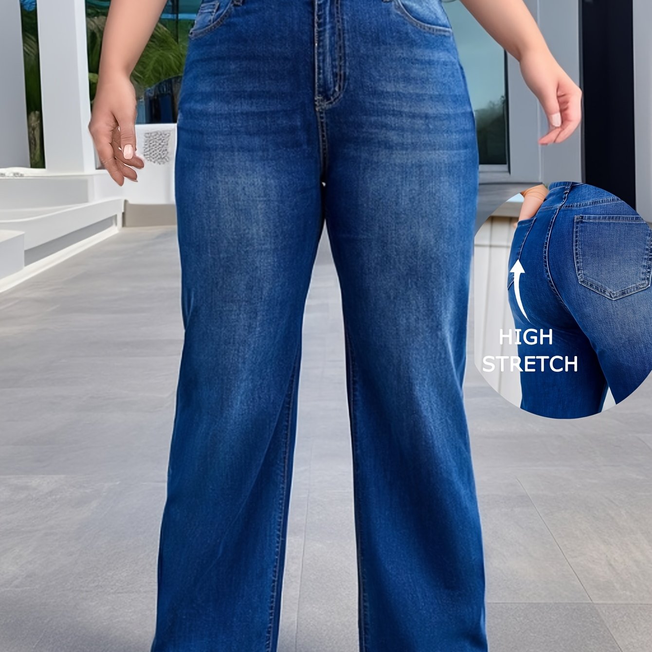 Women's Plus Solid Casual Straight Jean շալվար