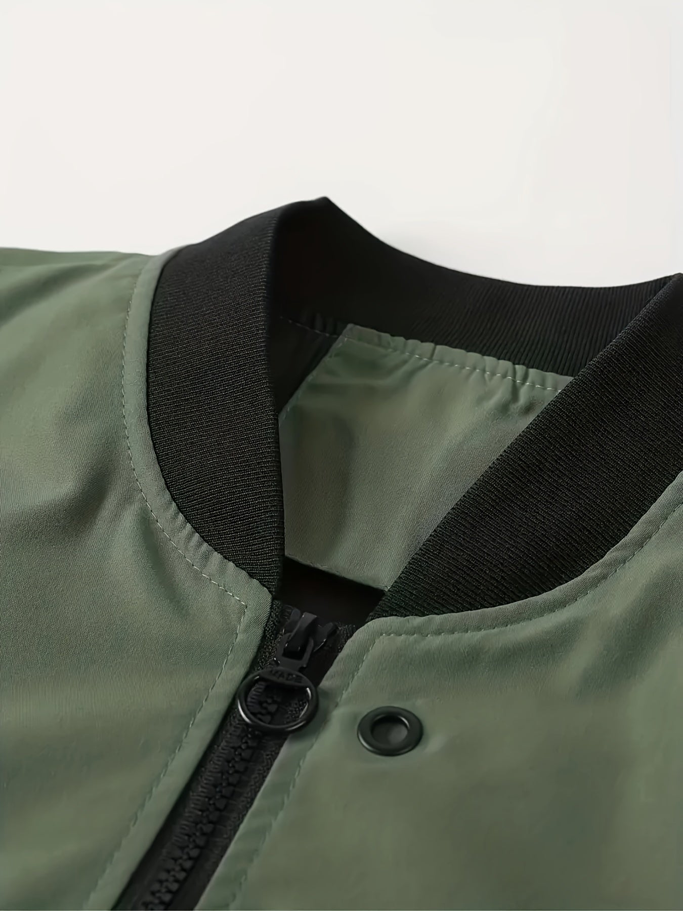 1pc Men'S Casual Stand Collar Bomber Jacket, Solid Color Long Sleeve Non-Stretch Woven Acetate with Pockets, Polyester Lined Zip-Up Lightweight Outerwear for Spring/Fall