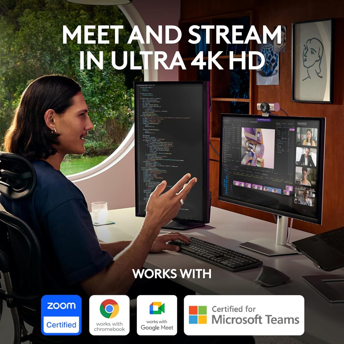 Logitech MX Brio Ultra HD 4K Collaboration and Streaming Webcam, 1080P at 60 FPS, Dual Noise Reducing Mics, Show Mode, USB-C, Webcam Cover, Works with Microsoft Teams, Zoom, Google Meet - Graphite