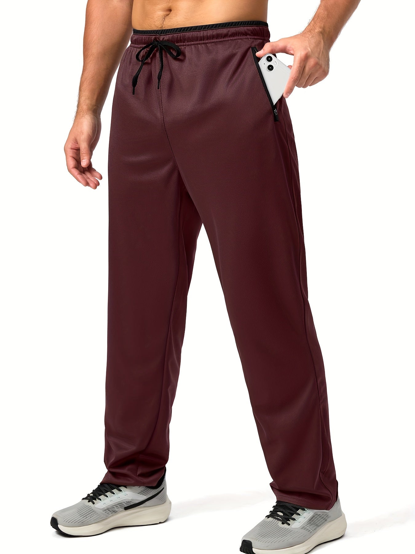 Men's Sports Pants With Drawstring And Zippered Pockets, Lightweight And Breathable Bottoms For Running/Casual Wear
