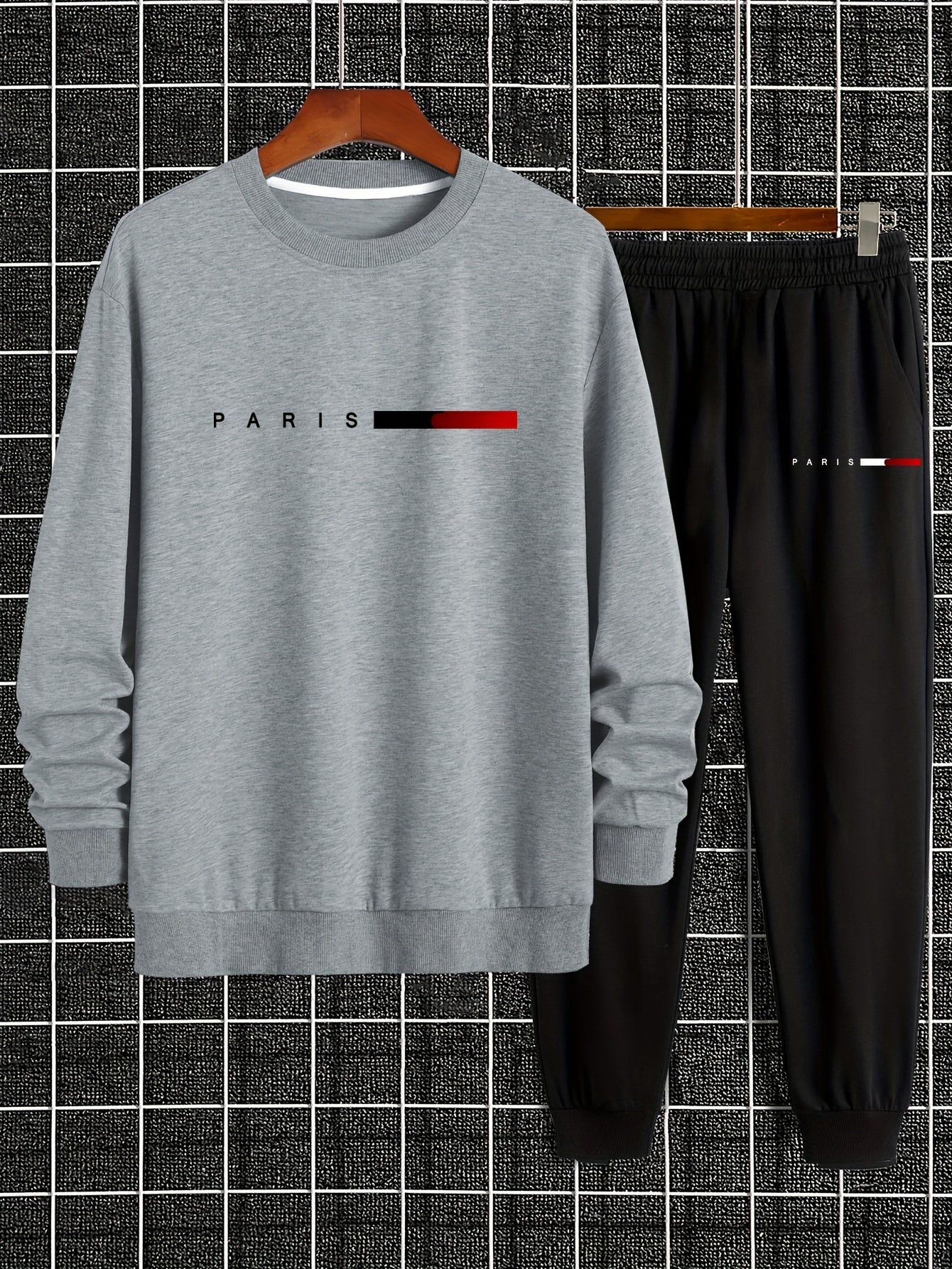 Men's Casual Sports Sweatshirt Set, Loose Fit Pullover Hoodie with Print, Polyester Blend, Round Neck, Stretch Knit, Autumn/Winter Collection