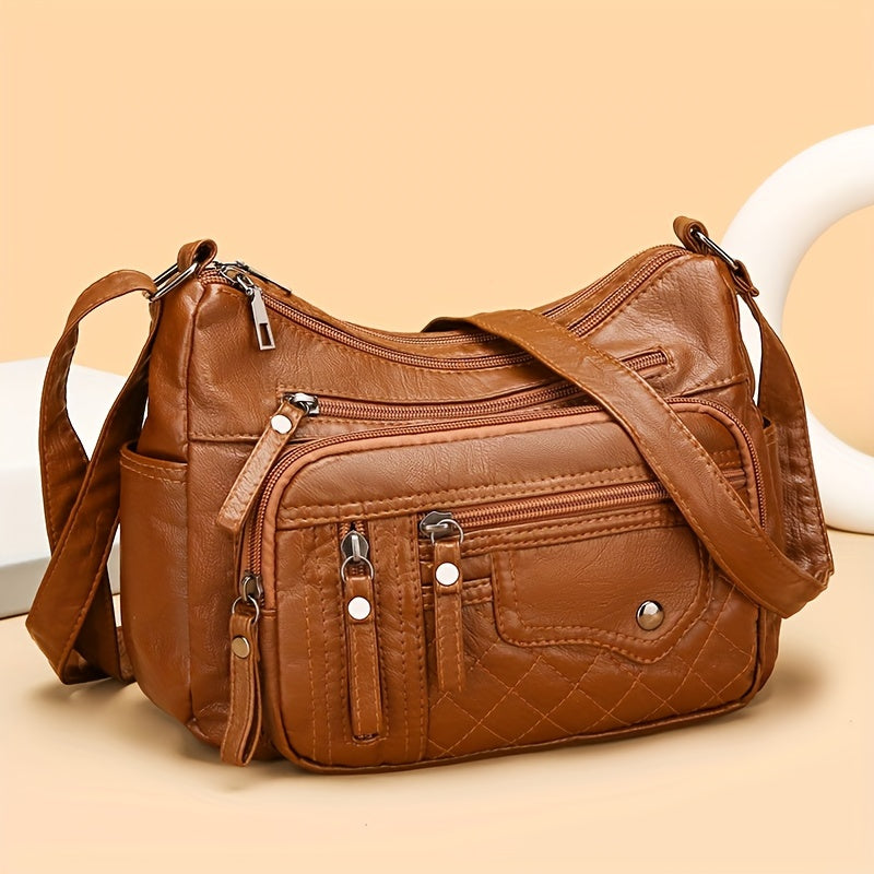 Large Capacity Nylon Shoulder Bag with Adjustable Strap, Anti-Theft Zip Closure - Available in Light Brown, Light Gray, Red, Black