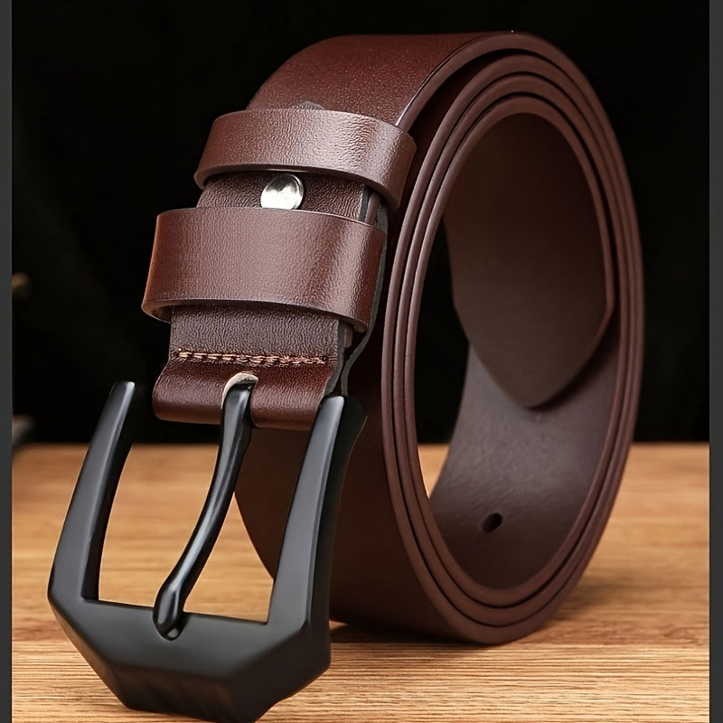 Men's Genuine Leather Belt - Adjustable Black/Brown Cowhide with Polished Alloy Square Buckle, Vintage Casual to Business Style, Versatile Men's Belt | Sophisticated Style | Durable Leather Belt