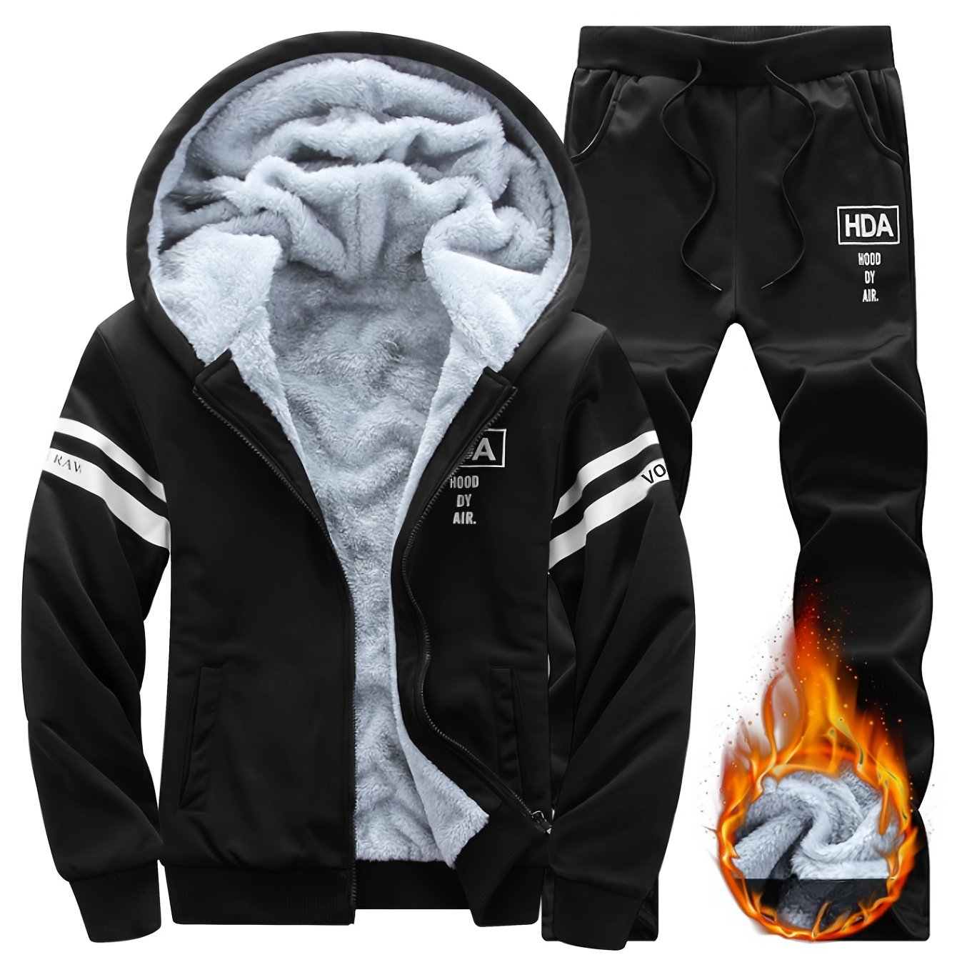 Autumn and Winter Men's Sports and Casual Suit, Men's Plus Velvet Thickened Sports Suit, Hooded Open Cardigan Fitness Suit, Warm Home Suit, Two-piece Set