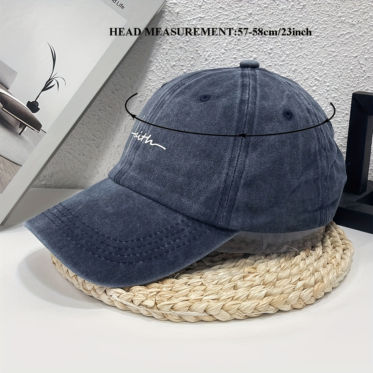 Vintage Street Style Water Wash Denim Polyester Baseball Cap, Faith Print, for Men, Women