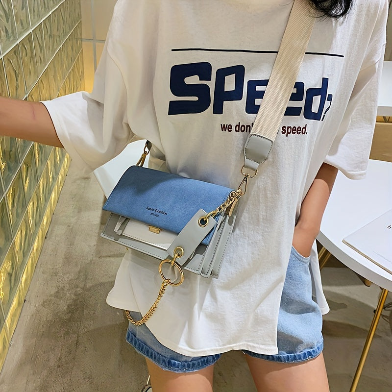 Chic Mini Crossbody Bag for Women - Stylish Synthetic Faux Leather with Golden Chain Strap, Buckle Closure, and Decorative Painted Edges - Perfect for Phone & Essentials