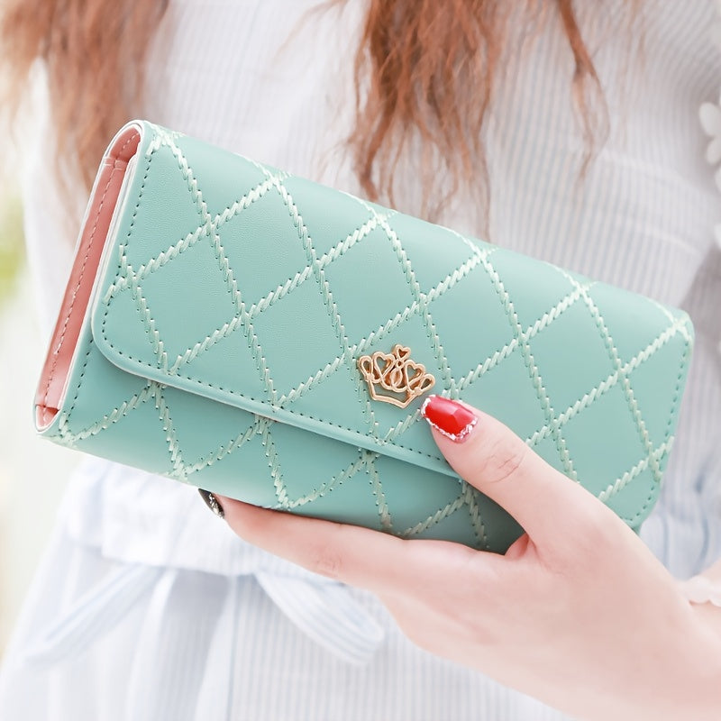 New fashion diamond metal crown Women's wallet tri-fold wallet long large-capacity mini wallet zipper Synthetic Leather wallet