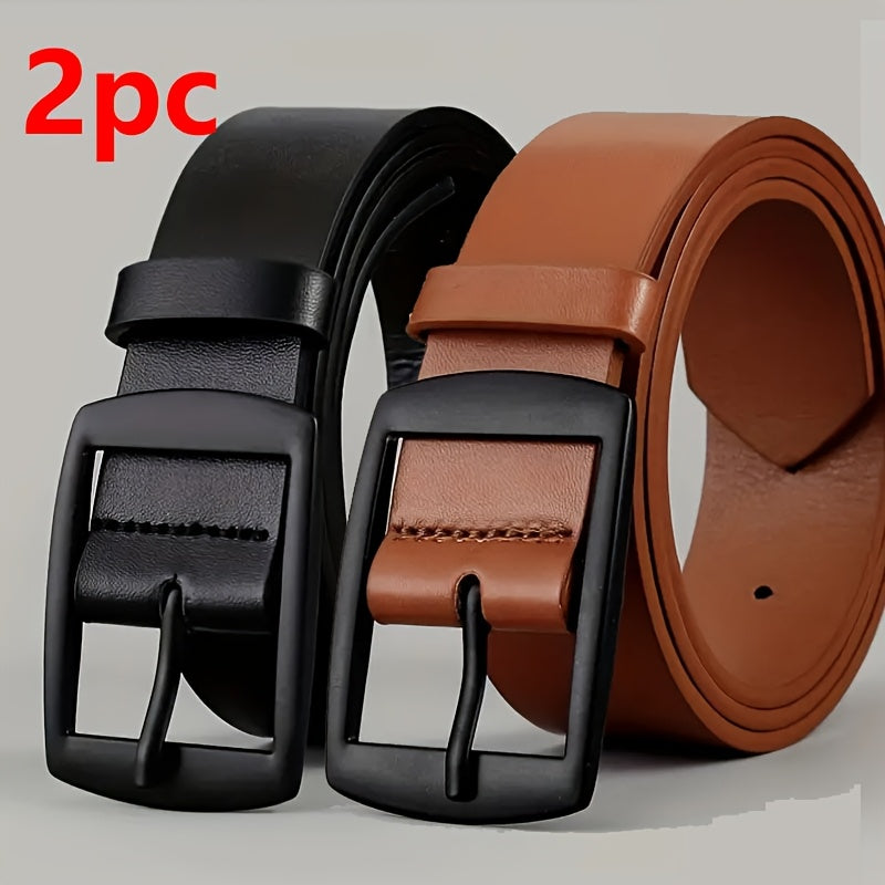 2pcs Luxury Faux Leather Belts with Metal Pin Buckle, Casual Style, Square Button Detail, for Men & Women, Ideal for Valentine'S Day, St. Patrick'S Day, Easter, Mardi Gras Day, Best for Christmas, Perfect for Thanksgiving