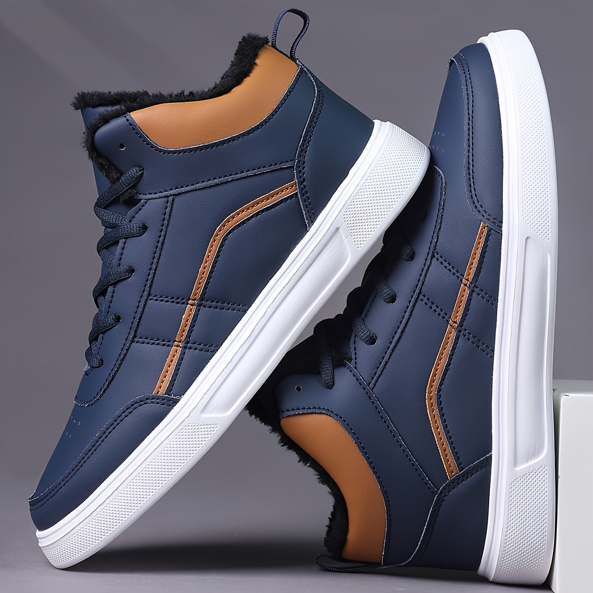 Men'S High-Top Winter Running Shoes - Lightweight Warm Fleece-Lined Sneakers with Synthetic Synthetic Upper, EVA Sole & Breathable Fabric Lining for Cold Weather, Retro Casual Sneakers for Jogging, Gym, Casual Attire - Black/