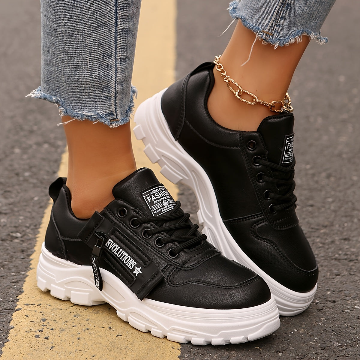 Women'S Breathable Knit Sneakers - Lightweight Thick Sole Casual Walking Shoes in White Black, Synthetic Cover Upper with Rubber Outsole, Lace-Up Low-Top Design for Indoor/Outdoor, Travel, Beach Shopping - Cute Gift for M