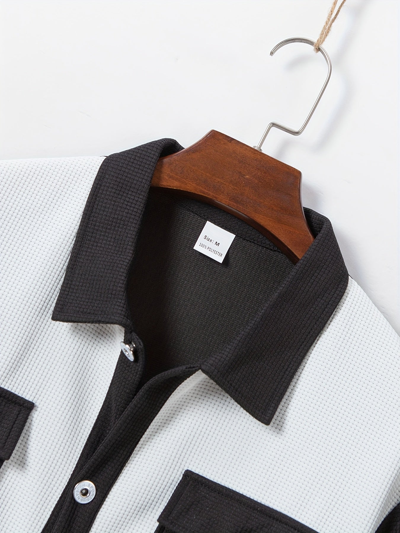Men's Summer Two-Piece Set, Waffle Fabric Contrast Color with Pockets Short-Sleeved Shirt + Casual Trousers Suit, Leisure Light Business Vacation Daily Multiple Scenes