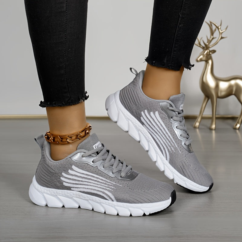 Women's Solid Color Casual Sneakers, Lace Up Comfy Breathable Soft Sole Shoes, Lightweight Low-top Running Shoes plus size