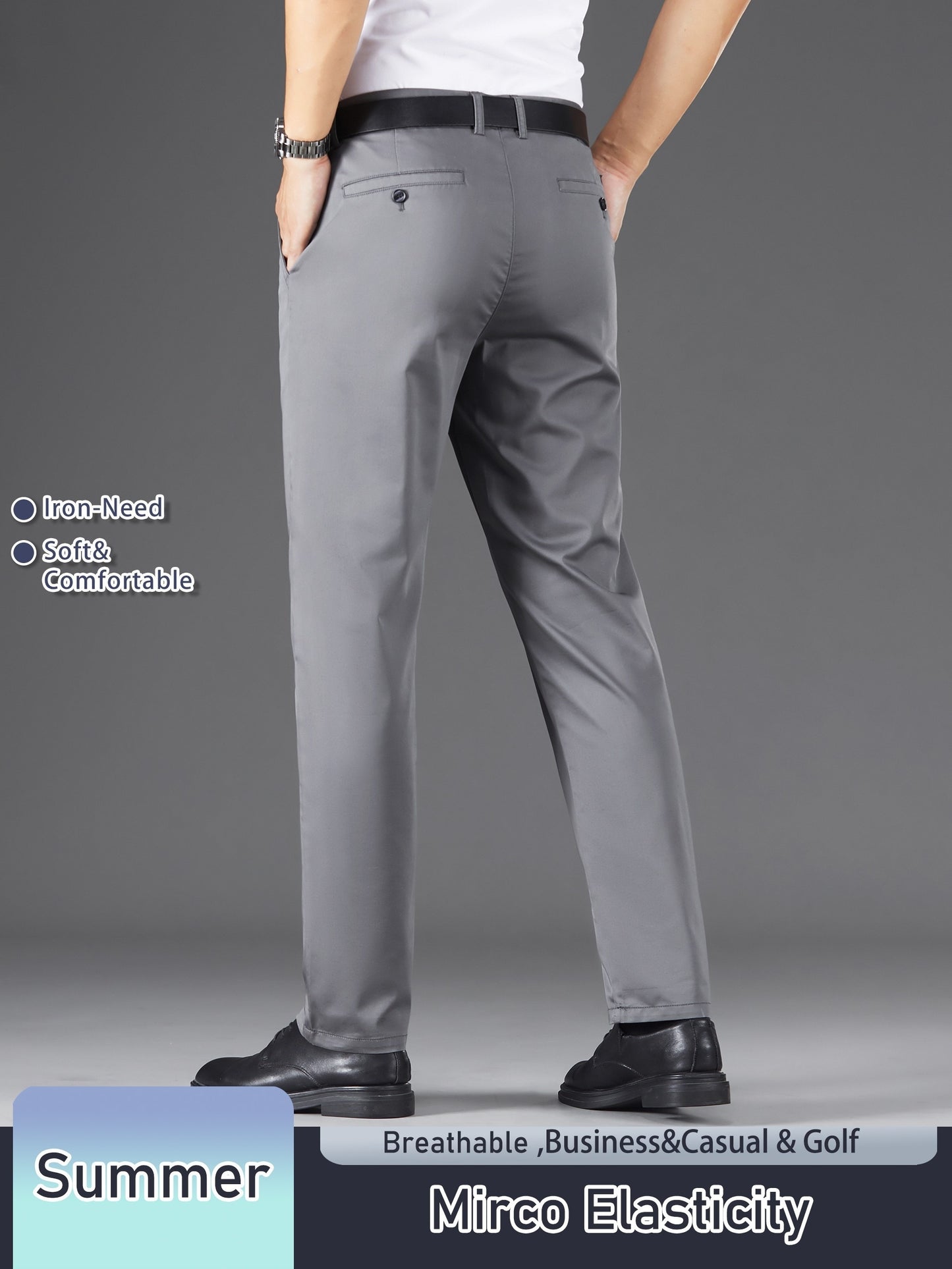 Men's Solid Color Straight Leg Business Style Cotton Blend Pants, Casual Comfy Breathable Outdoor Trousers As Gift