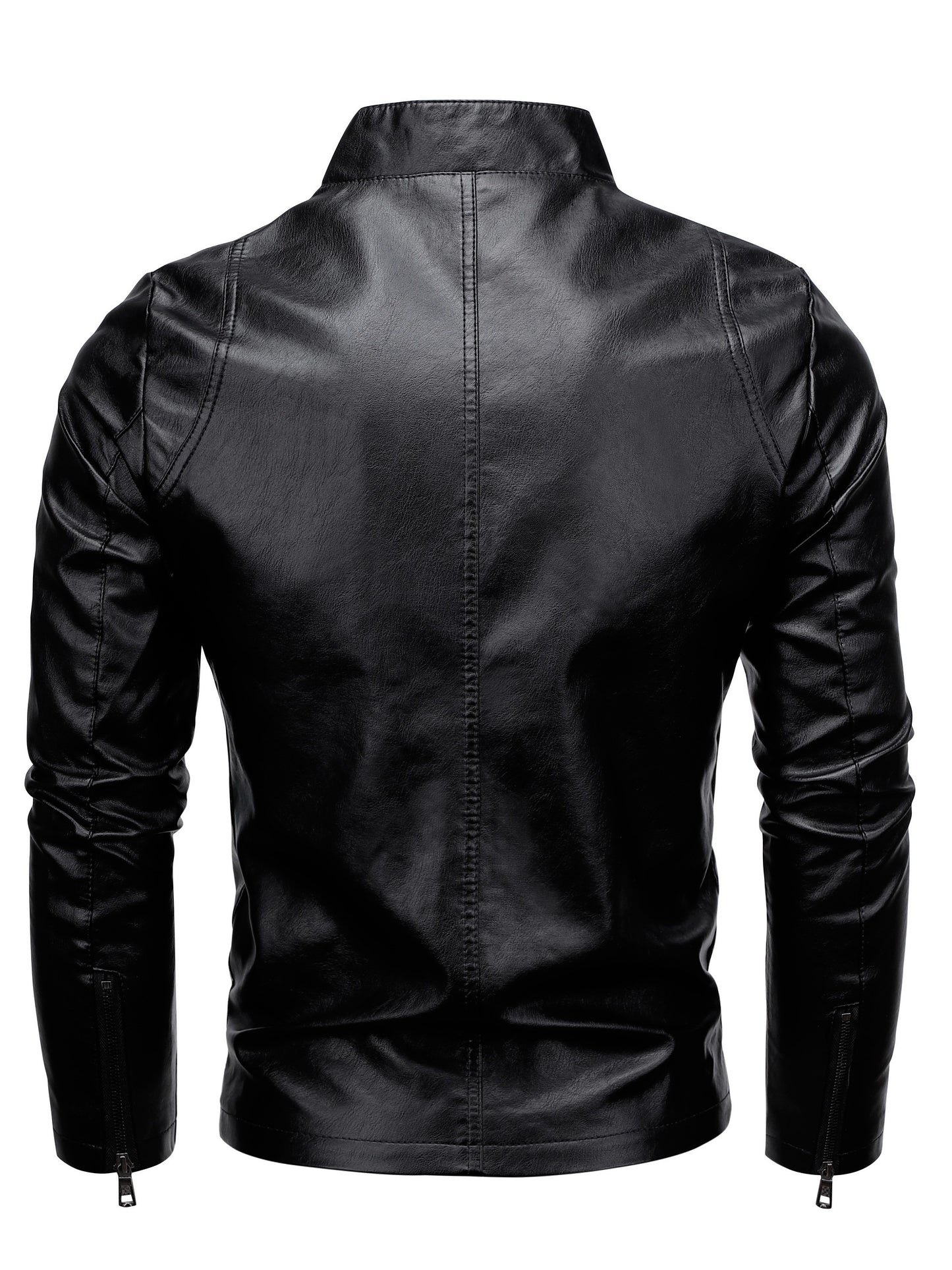 Men'S Casual Jacket - Stand Collar Zip-Up Long Sleeve - 100% Polyurethane, Solid Color, Non-Stretch Woven Fabric, Regular Fit with Functional Pockets for Daily Wear
