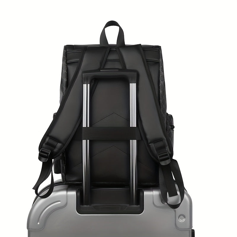 Men's Retro Geometric Print Drawstring Backpack - Casual British Style Durable Fabric with Multiple Compartments Padded Straps for Daily Commute, Work, Travel, Backpack for Travel, Modern Logo Design, Highquality Straps, Ur