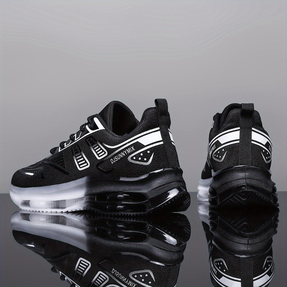 DJSUNNYMIX Men'S Breathable Mesh Low-Top Sneakers - Comfortable Cushioned Running Shoes with Air Cushion Technology, Black & White Design, Lace-Up Casual Shoes for Gym, Training, and Casual Attire, Gym Shoes, Sleek Sporty Loo - ayq