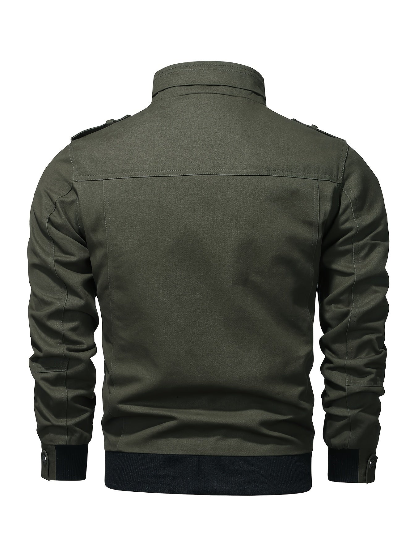 Men's Casual Bomber Jacket, Cotton Stand Collar Windbreaker Jacket With Pockets For Fall Winter