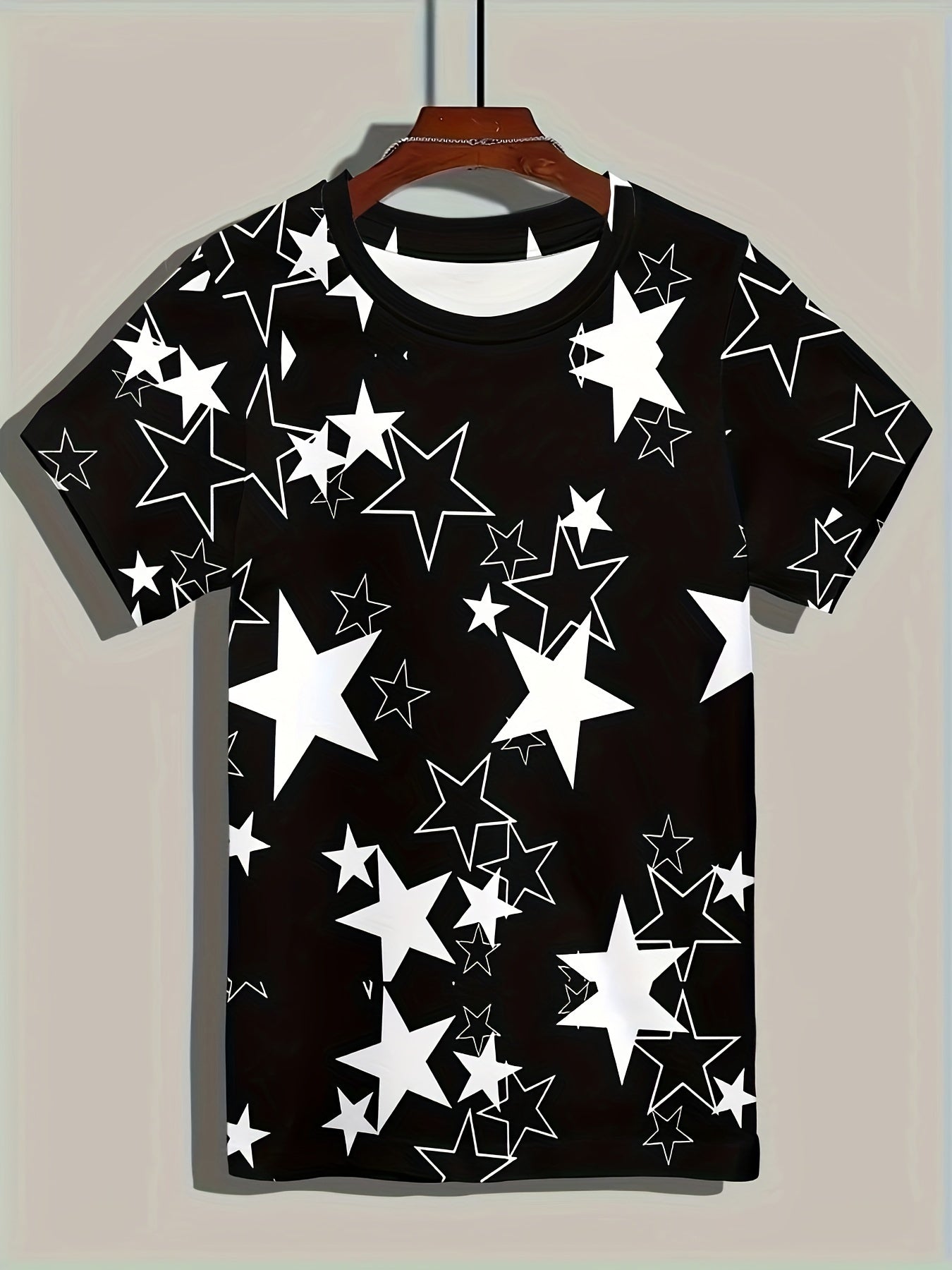 Men's Allover Color Blocking Stars Pattern Short Sleeve Crew Neck T-shirt For Summer, Casual Stylish Tee As Gift