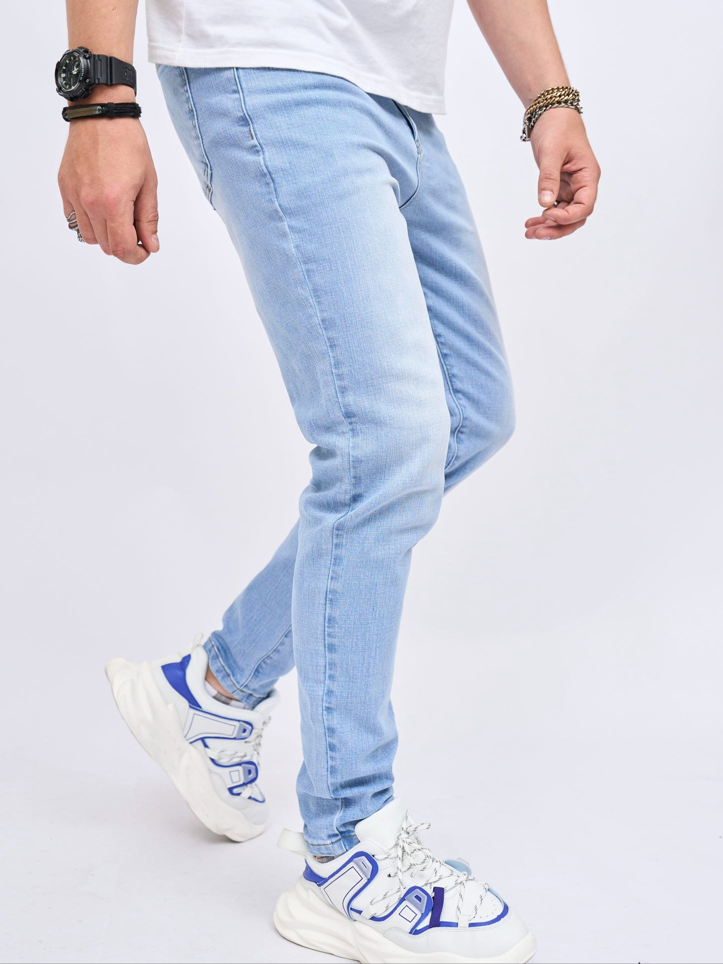 Men's Trendy Cotton Blend Slim Fit Jeans, Chic Street Style Male Bottoms For Causal Daily Wear