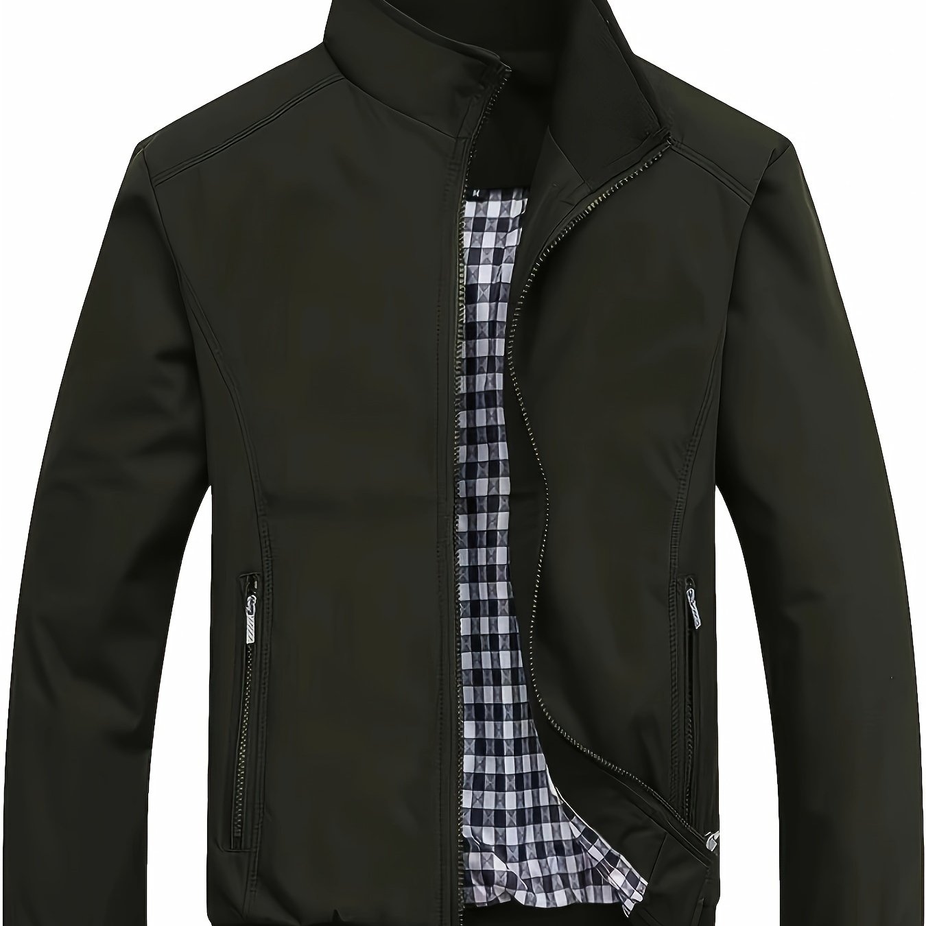 Men's Long Sleeve Zip Up Stand Collar Coat, Business Stand Collar Jacket With Zipper Pockets, Spring Autumn Men's Clothing