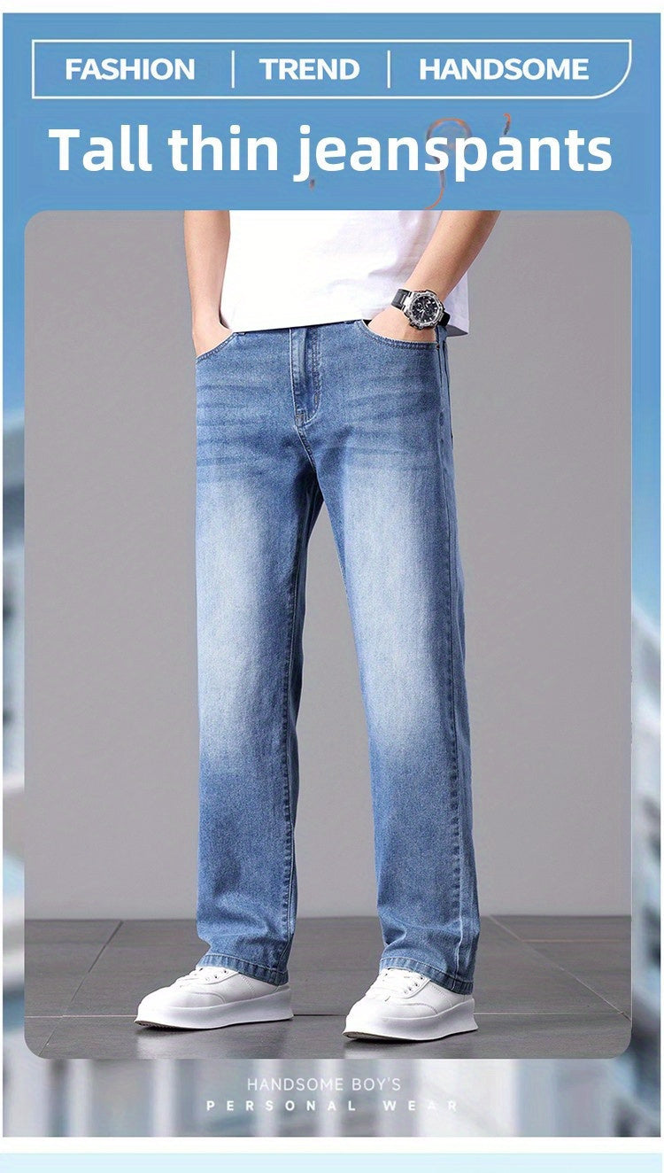 Men'S Stretchy Long Pants, Stylish And Versatile, Slim Fit, Breathable, Trendy Denim Trousers for Spring And Summer.