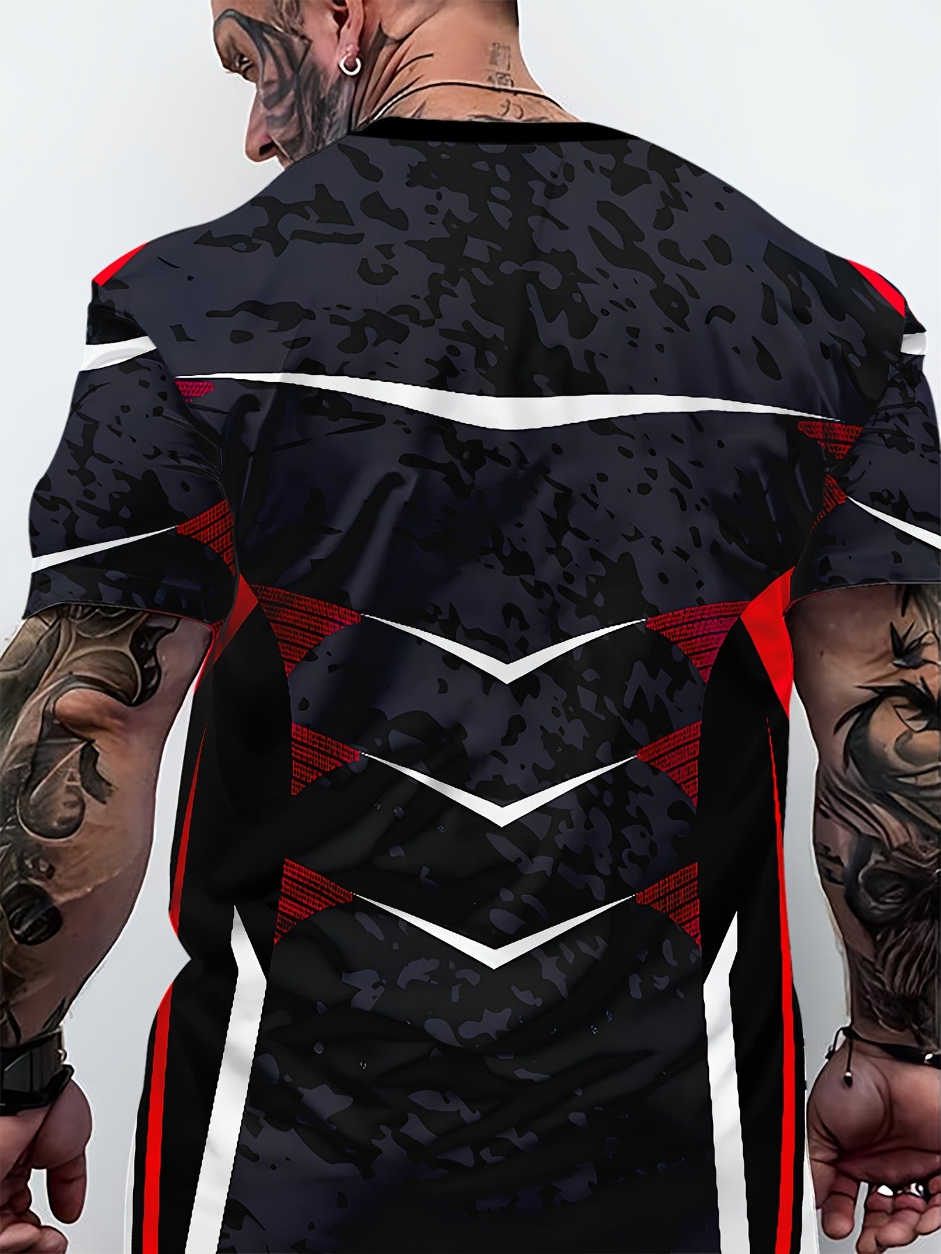 1pc Men'S Athletic Sports T-Shirt - Polyester Crew Neck with Slight Stretch, Patterned Knit Fabric, Casual Summer Top for Fitness Training