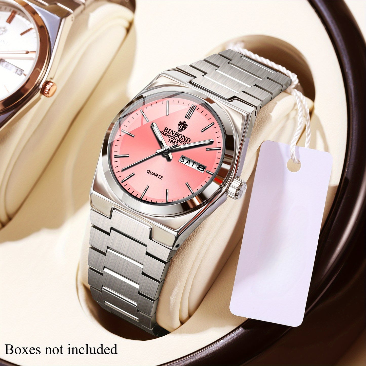 BINBOND Women'S Fashion Watch, Double Calendar, Quartz Movement, Stainless Steel Band, Round Case, Ideal for Daily Wear & Gifting, Stylish Accessory|Minimalist Design|Durable Watch