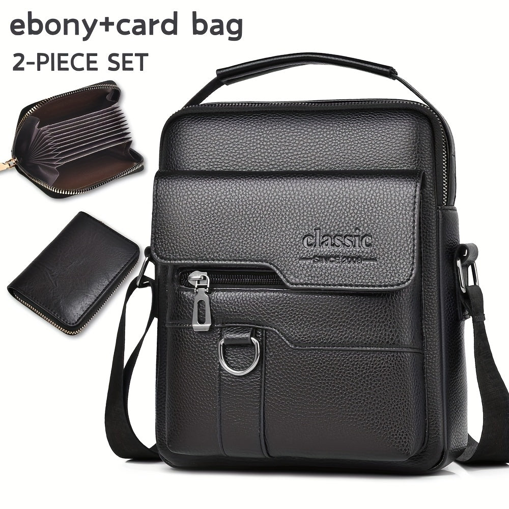 WEIXIER Men'S Set Shoulder Bag, Unisex Waist Postman Bag, Crossbody Chest Bag, Handbag, PU Fabric Multi-pocket, with Card Holder Wallet, Adjustable Detachable Shoulder Strap, Casual Commuting Bag Retro Business Texture Men'S