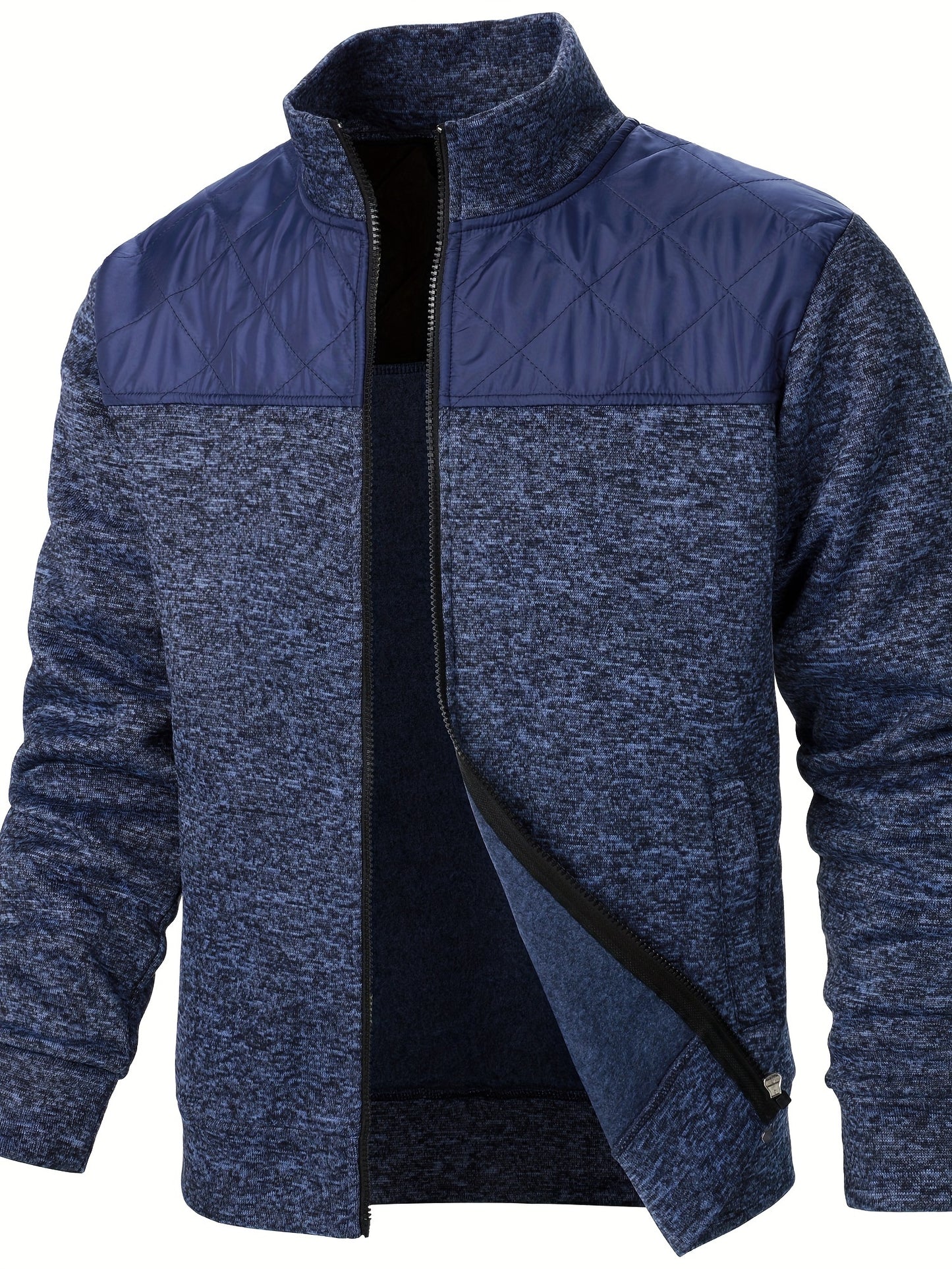 Men's Blocking Quilted Jacket For Spring And Autumn, Casual Stylish Outdoor Stand Collar Coat As Gift