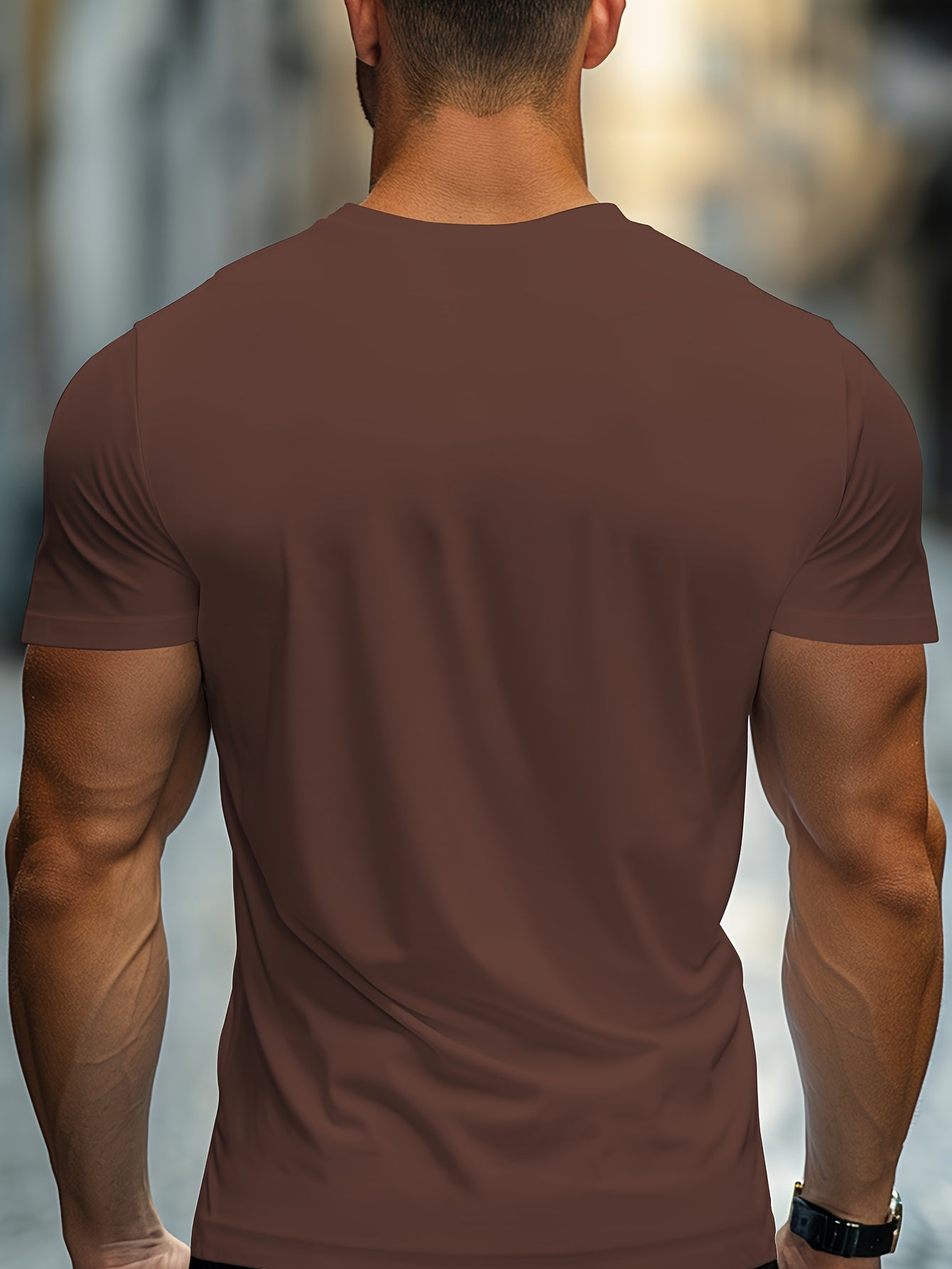 "WAKE UP" Graphic Tee - Comfortable Casual Brown Short Sleeve Crewneck T-Shirt with White Print, Summer Wear