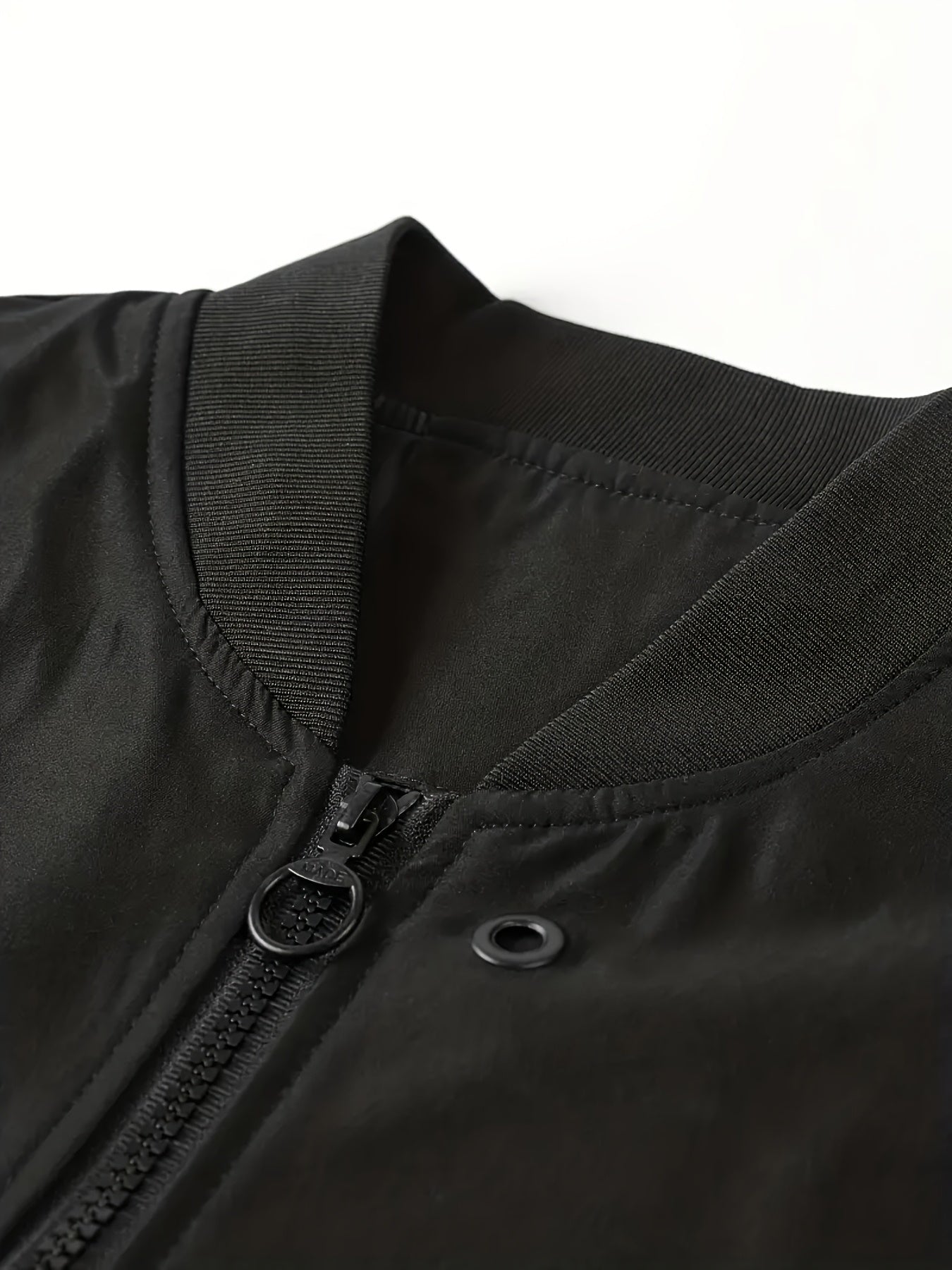 1pc Men'S Casual Stand Collar Bomber Jacket, Solid Color Long Sleeve Non-Stretch Woven Acetate with Pockets, Polyester Lined Zip-Up Lightweight Outerwear for Spring/Fall