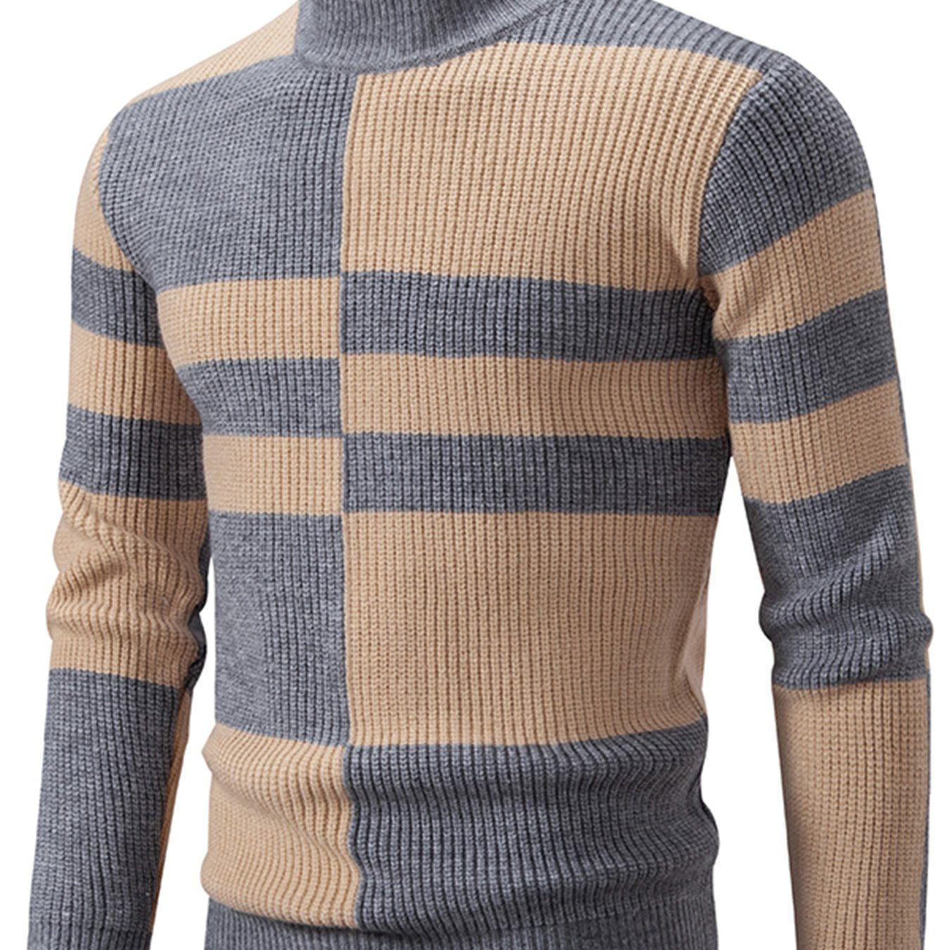 Men'S Color Block Crew Neck Sweater | Casual Style, Thick Acrylic Fabric, Regular Fit for Fall/Winter