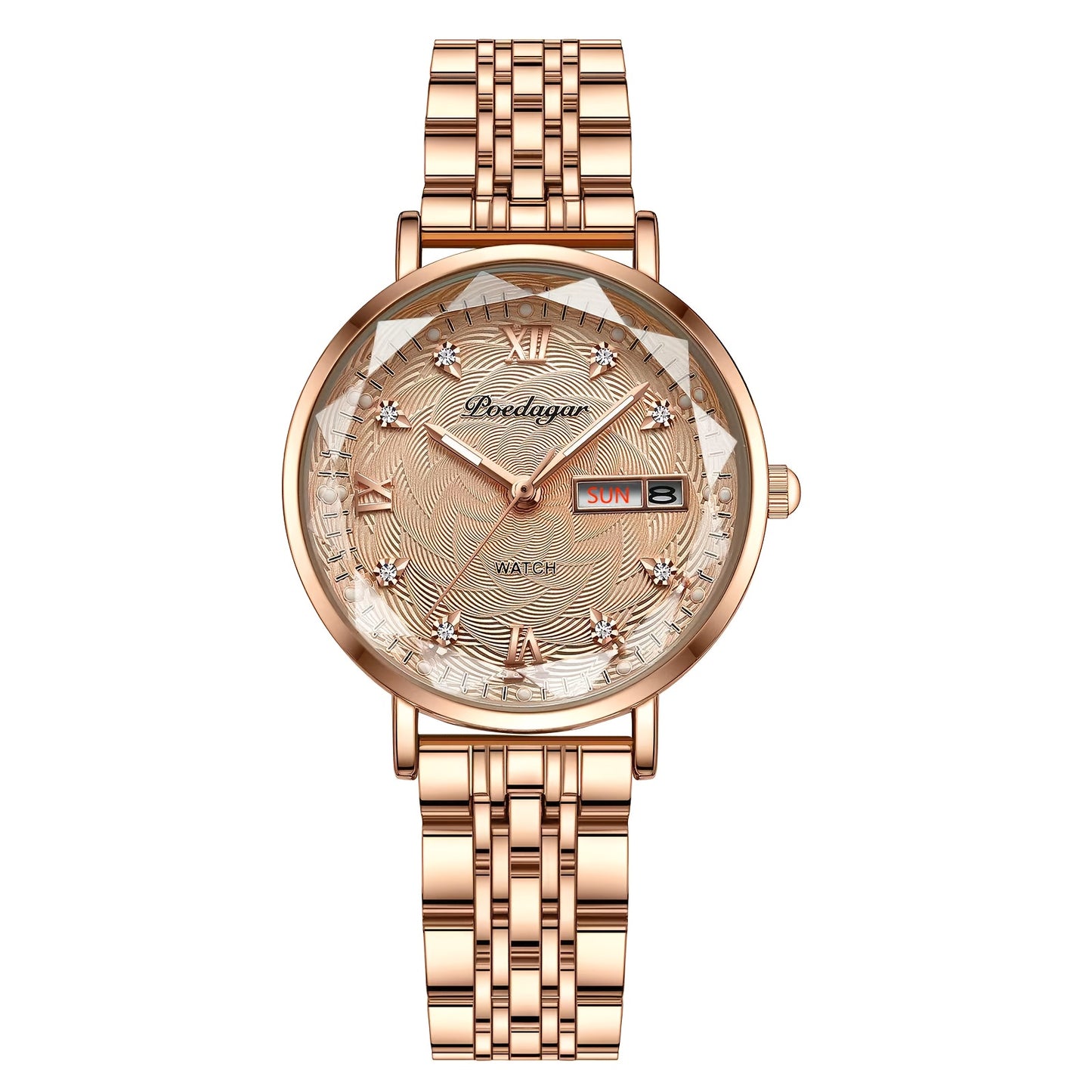 POEDAGAR Women's Luxury Quartz Watch, Luminous with Dual Calendar & Date Display, Stainless Steel Band