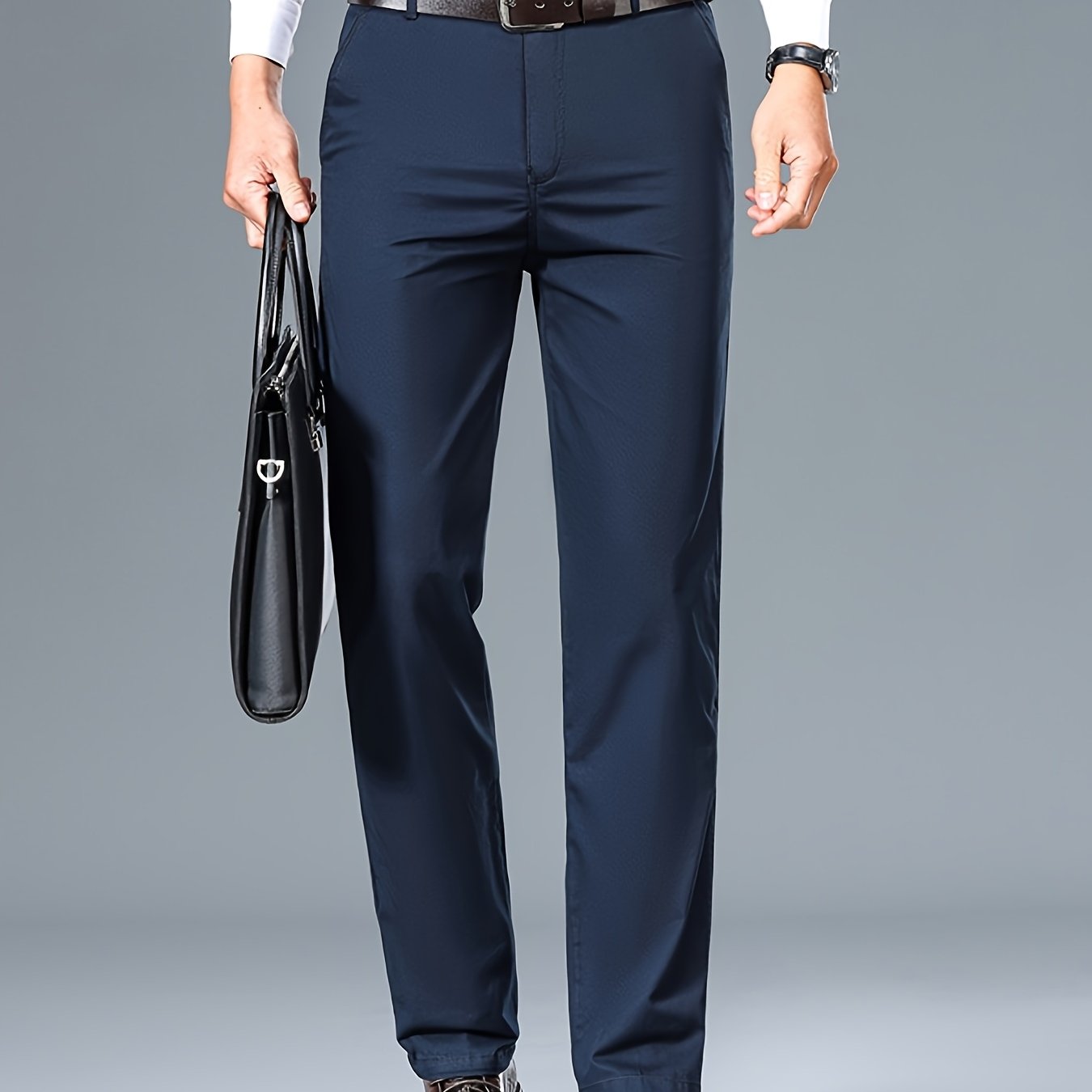 Men's Light Business Cotton Dress Pants - Straight Leg, Olive Green, 100% Cotton, Perfect for Office or Casual Outings