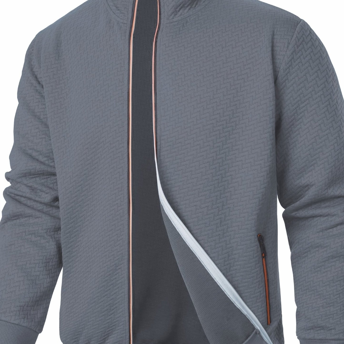 Men's Casual Zip Up Jacquard Jacket, Chic Stand Collar Coat for Spring Fall, Autumn And Winter, Hoodie Top