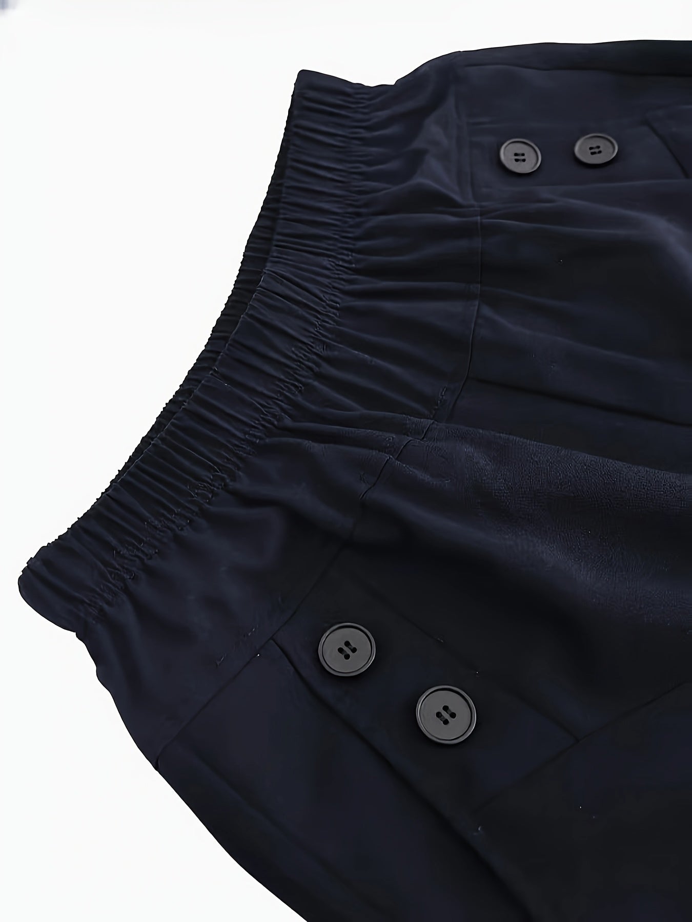Women's Elegant High-Waist Tapered Pants with Slant Pockets, Versatile Elastic Waistband, Solid Black Color, Ideal for Office and Casual Wear, Office Wear Pants|Tapered Trousers|Glossy Finish